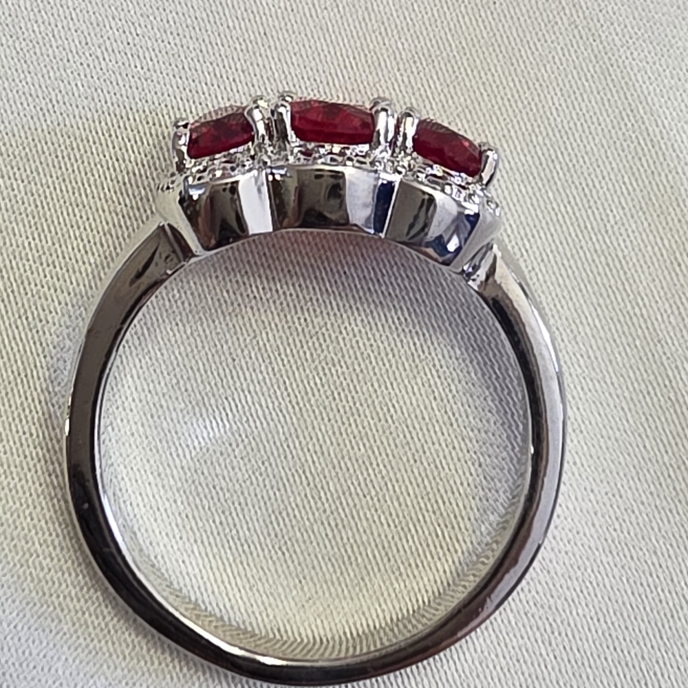 Lab-Created Ruby Silvertone Ring Size 8 - image 4